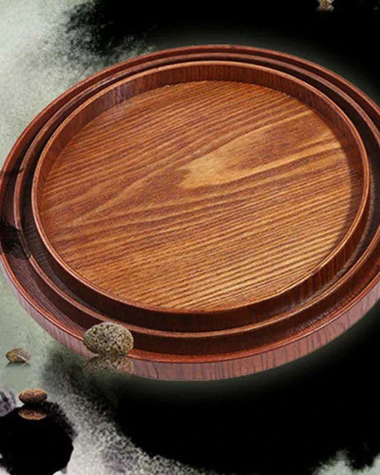 Elegant Round Wooden Serving Tray Set for Upscale Dining Experiences