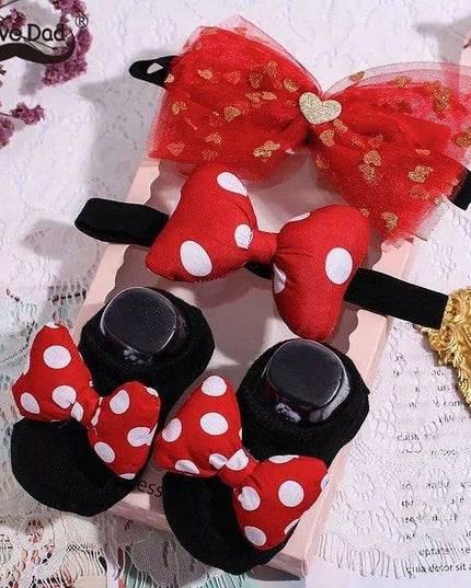 Adorable Polka Dot Bowknot Headband and Lace Flower Socks Ensemble for Stylish Little Ones