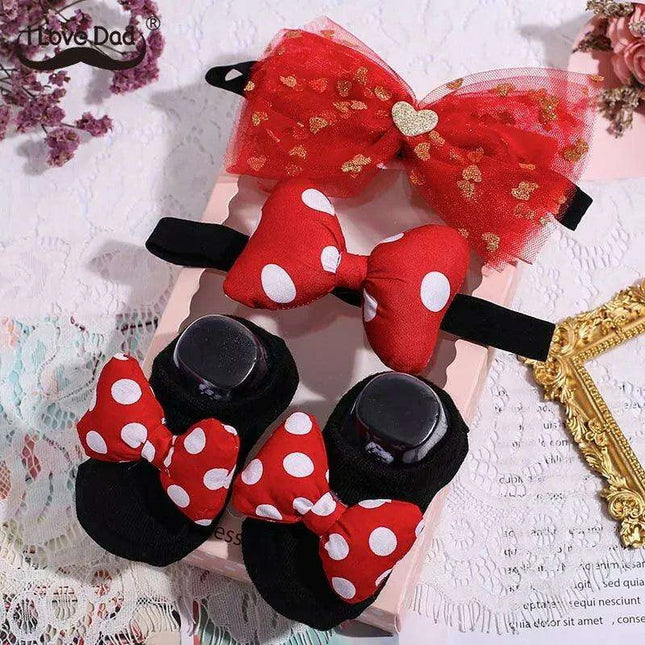Adorable Polka Dot Bowknot Headband and Lace Flower Socks Ensemble for Stylish Little Ones