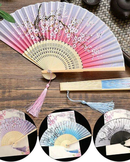 Elegant Vintage Chinese Silk Bamboo Folding Fan with Unique Designs