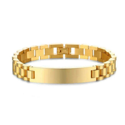 Customizable Gold Chain Nameplate Bracelets for Him and Her