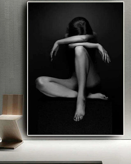 Elegant Black Nude Reflection Canvas Art - Transform Your Bedroom Aesthetics
