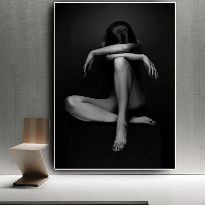 Sensual Black Nude Contemplator Oil Painting - Bedroom Elegance Enhancer