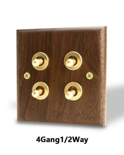 Sleek Black Walnut Electrical Panel with USB Ports, Adjustable LED Ambiance, and Contemporary Toggle Features