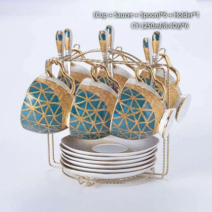 Luxurious Gold-Trimmed Bone China Tea and Coffee Set - 250ml Exquisite Porcelain Cup, Saucer & Spoon Collection