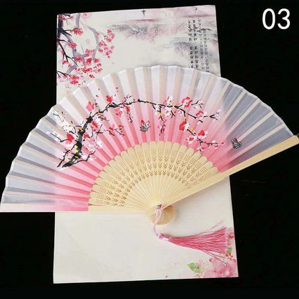 Elegant Vintage Chinese Silk Bamboo Folding Fan with Unique Designs