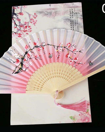 Elegant Vintage Chinese Silk Bamboo Folding Fan with Unique Designs