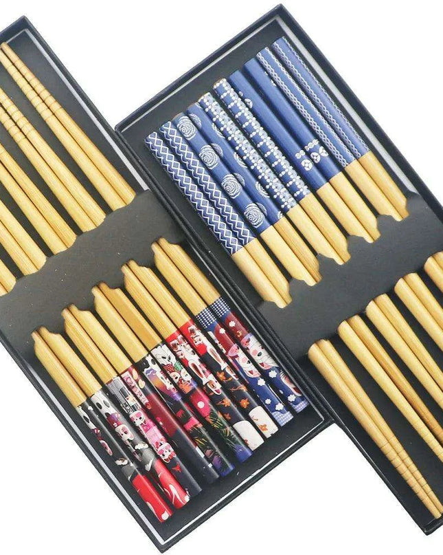 Elegant Handcrafted Bamboo Chopstick Set - 5 Pairs, 23.5cm Natural Wood for Sushi & Noodles