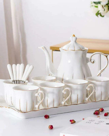Exquisite European Charm Porcelain Coffee and Tea Serving Set - Deluxe Mugs & Pot