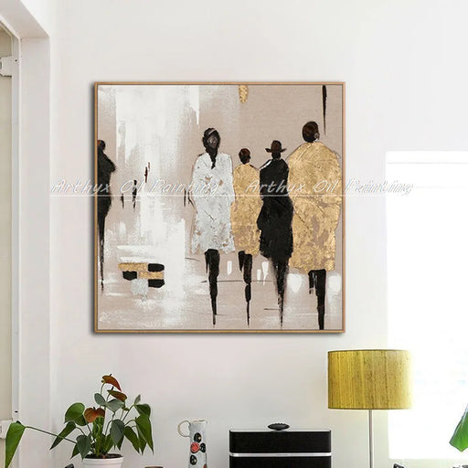 Handpainted Abstract Pedestrian Art Oil Painting On Canvas - Modern Art for Home Decor