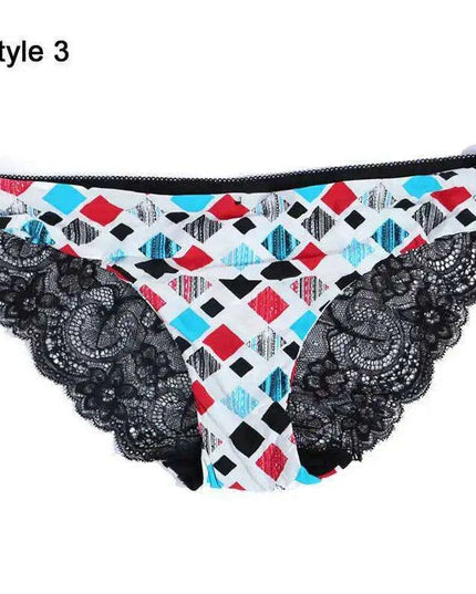 Women’s Leopard Print Lace Trim Seamless Cotton Panties - Breathable Ice Silk Lingerie