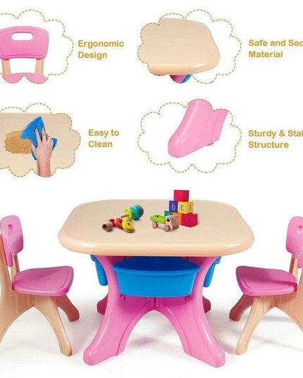 Kids' Creative Plastic Furniture Set with Storage Bins | Eco-Friendly Design | Fun and Durable Table and Chairs for Young Children