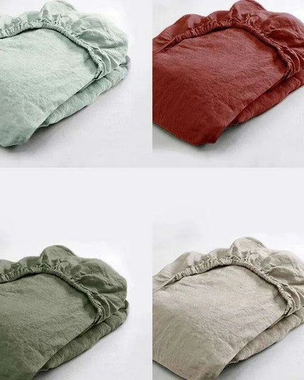 Serene Linen Fitted Sheet in Tranquil Sky Blue and Modern Purple Gray