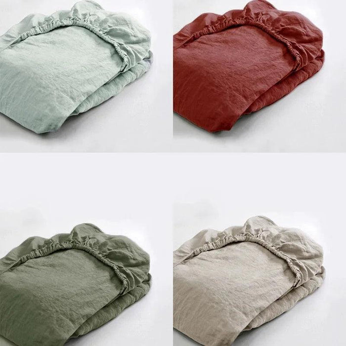 Serene Linen Fitted Sheet in Tranquil Sky Blue and Modern Purple Gray