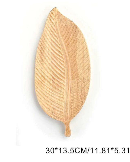 Elegant Leaf-Shaped Walnut Rubber Wood Serving Trays for Luxurious Dining