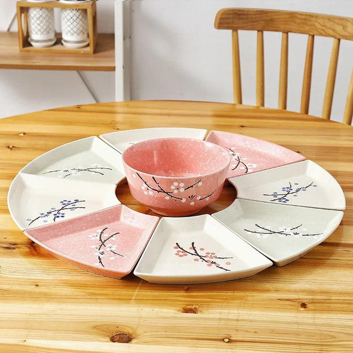 Artisan Hand-Painted Japanese Ceramic Dining Set with Elegant Platter and Bowl