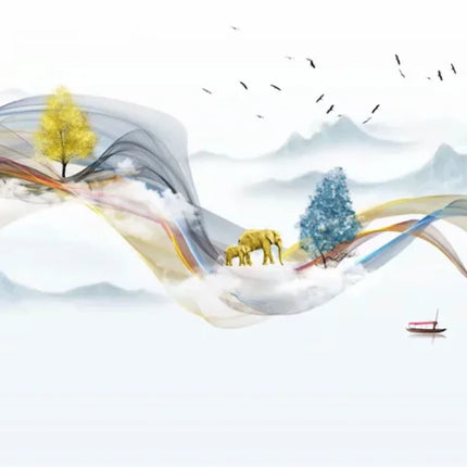 3D Forest Mountain Landscape Wallpaper Mural — Custom Size, 16 Scenes, 7 Materials