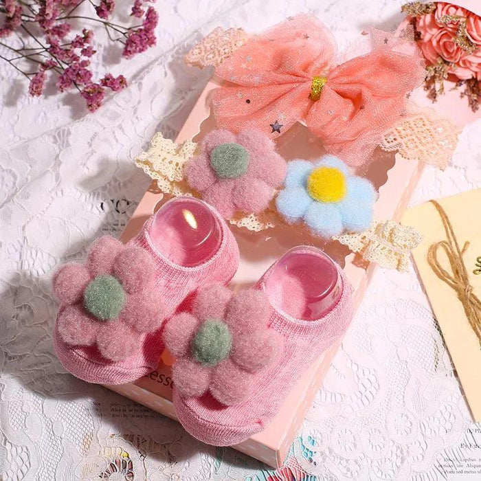 Adorable Polka Dot Bowknot Headband and Lace Flower Socks Ensemble for Stylish Little Ones