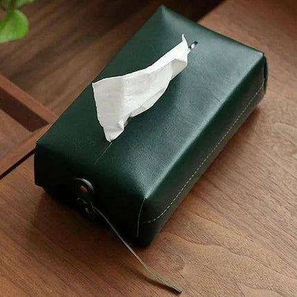 Elegant Handcrafted Leather Tissue Box with Colorful Napkin Holder Duo