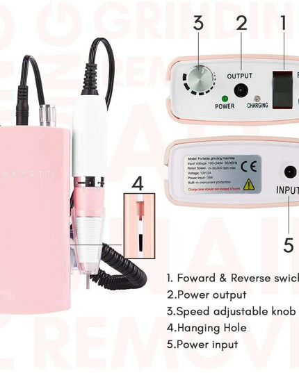 Rechargeable High-Speed Nail Drill Kit with 6 Versatile Grinding Attachments