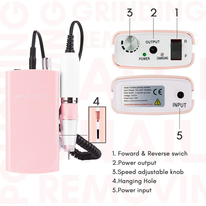Rechargeable High-Speed Nail Drill Kit with 6 Versatile Grinding Attachments