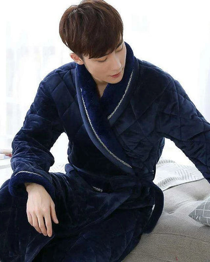 Men's XXXL Quilted Flannel Kimono Robe - Cozy Winter Luxe Edition
