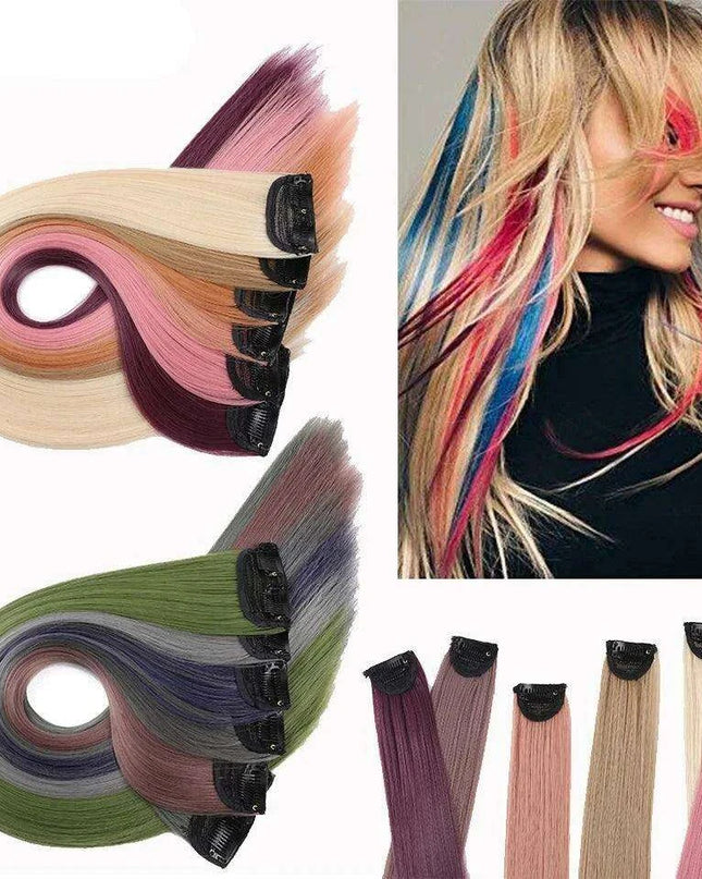 24" Colorful Ombre Clip-In Hair Extensions - Benehair Vibrant Synthetic Hairpiece