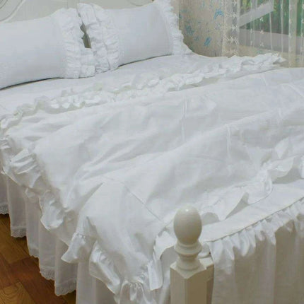 Sophisticated White Cotton Bedding Collection with Lace Detailing and Embroidered Trimmings