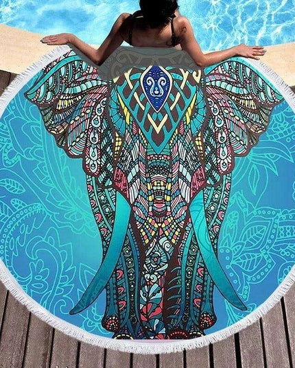 Bohemian Chic Round Microfiber Towel with Tassels - 150CM Luxe Beach Accessory