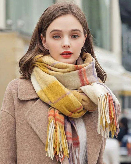 Chic Cashmere Plaid Wrap - Elegant Winter Neck Accessory