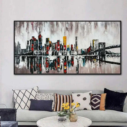 Abstract Urban Cityscape Hand-Painted Canvas Art - Contemporary Wall Decor Inspiration