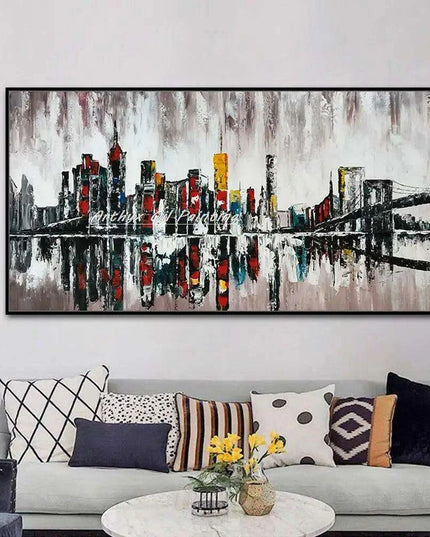 Abstract Urban Cityscape Hand-Painted Canvas Art - Contemporary Wall Decor Inspiration