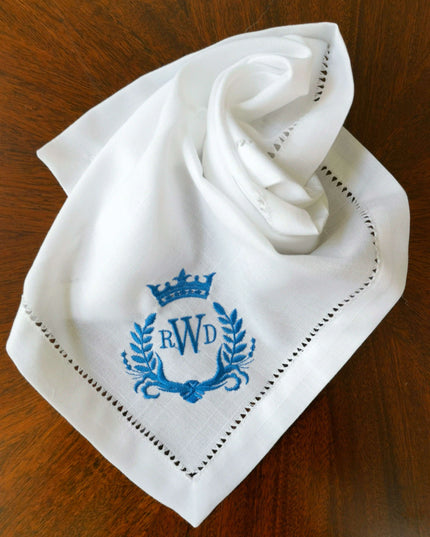 Personalized Regal Crown Linen Napkins - Elegant Wedding Table Decor Set