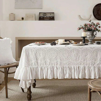 Elegant Embroidered Lace Table Cover - Premium Cotton Ruffles for Dining Sophistication