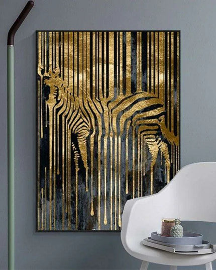 Chic Golden Zebra Abstract Canvas Art - Stylish Nordic Wall Decor for Modern Spaces