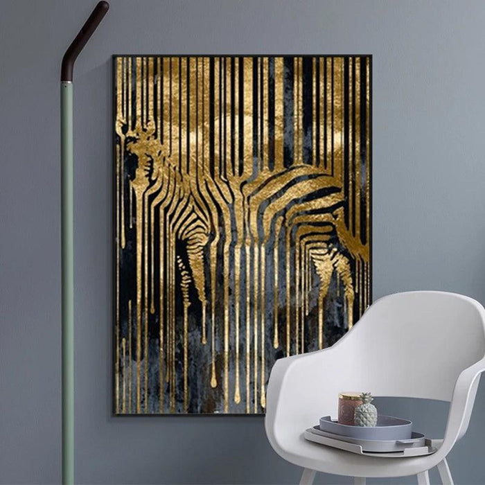 Golden Zebra Abstract Nordic Canvas Art - Stylish Wall Decor for Modern Living Spaces