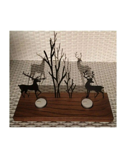 Elegant Artisan Wooden Candle Holder with Chic Metal Accents 1003