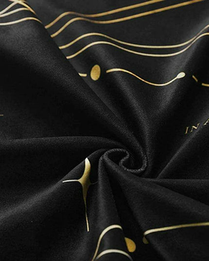 Elegant Black Velvet Dining Table Cover with Exquisite Gold Accents