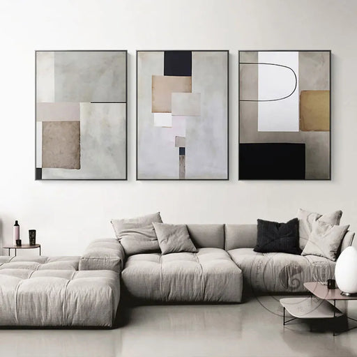 Contemporary Geometric Abstract Artwork in Industrial Style Canvas Print Minimalist Decor for Living Room