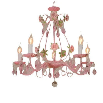 Chic Pink Crystal Pendant Light - Modern Iron Chandelier for Stylish Girls' Bedrooms and Living Areas with E14 LED Compatibility