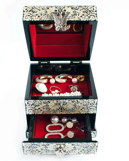 Elegant Mother of Pearl Jewelry Box with Mirror - Timeless Keepsake Organizer for Women