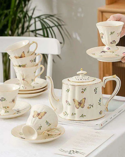 Charming Vintage-Inspired Butterfly Bone China Tea and Coffee Set