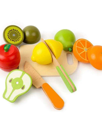 Montessori Wooden Kitchen Playset - Interactive Pretend Cooking Toy with Fruit & Vegetable Cutting Set for Children