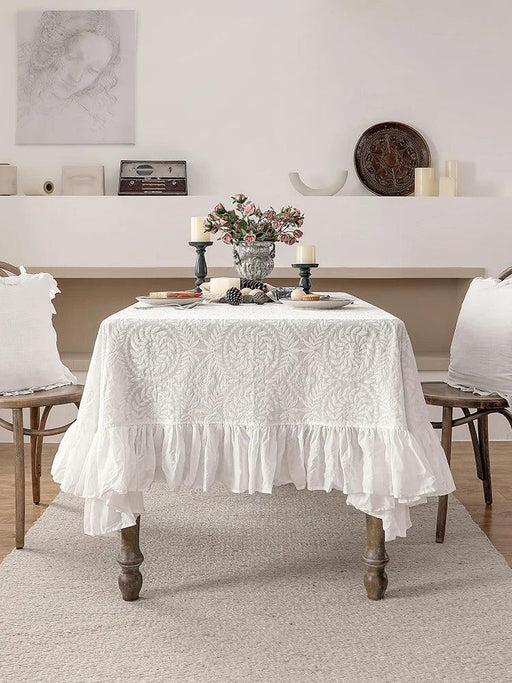 Elegant Embroidered Lace Table Cover - Premium Cotton Ruffles for Dining Sophistication