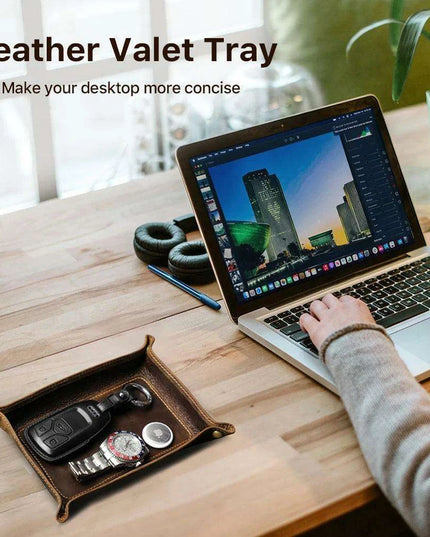 Elegant Leather Desktop Organizer Tray - Stylish Storage Solution