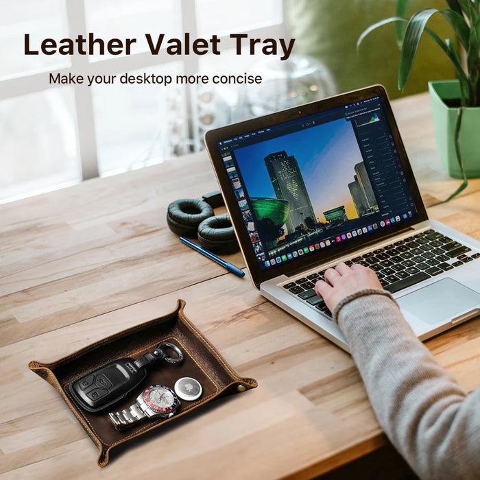 Elegant Leather Desktop Storage Tray - Premium Organizer Solution