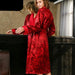 Plush Winter Plaid Silk Robe and Gown Set in Vibrant Red Rose for Women