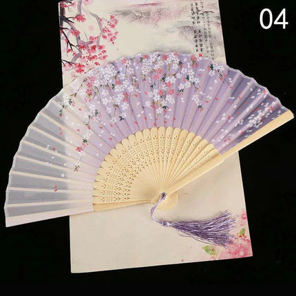 Elegant Vintage Chinese Silk Bamboo Folding Fan with Unique Designs