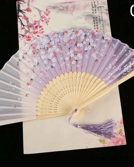 Elegant Vintage Chinese Silk Bamboo Folding Fan with Unique Designs