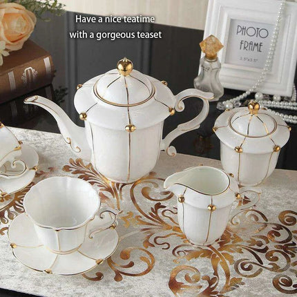 Regal Elegance Gold Pearl Bone China Tea and Coffee Set - Sophisticated Collection for Luxurious Teatime